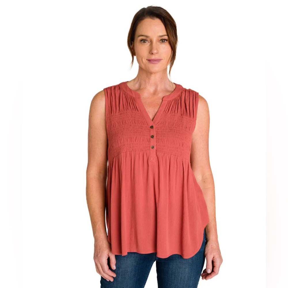 Ivy Sleeveless V-Neck with Button Details and Smocking